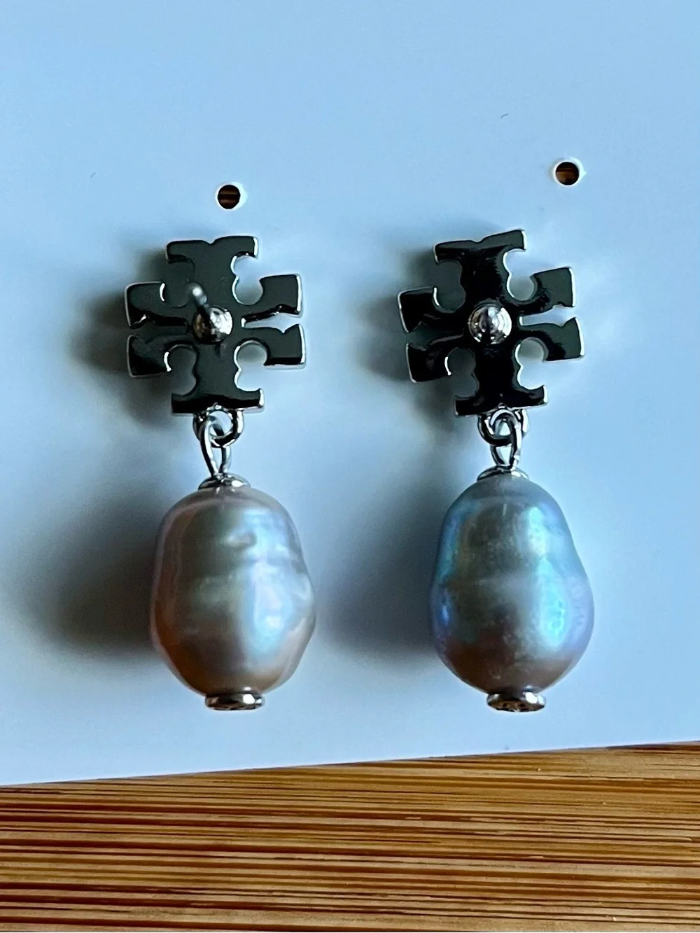 Tory Burch Kira Pavé Cultured Pearl Drop Earrings silver tone crystal moondance